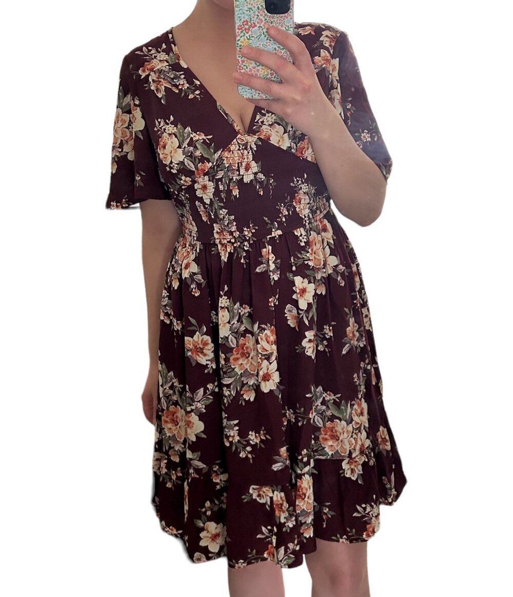 New target exhilaration red floral V-neck dress spring summer